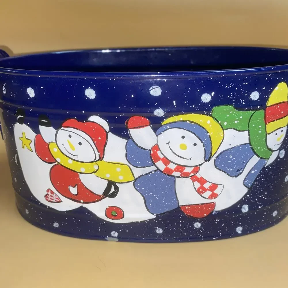 Vintage Snowman Winter Holiday Christmas Metal Tin Home Decor Container